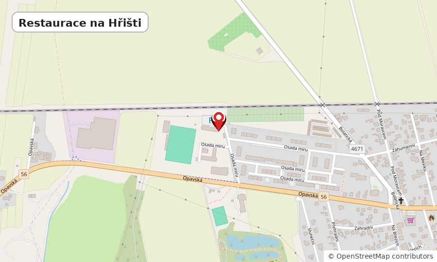 Mapa umístění restaurace Restaurace na Hřišti na adrese Osada míru 687, 747 22 Dolní Benešov